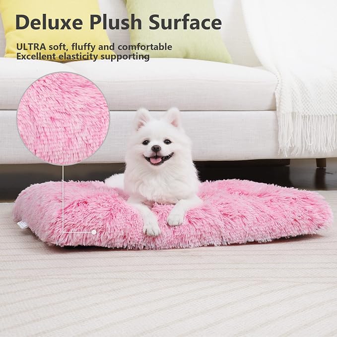 Vonabem Medium Dog Bed Crate Pad 30 inch,Washable Pink Plush Soft Puppy Beds Cute,Pet Mats for Sleeping