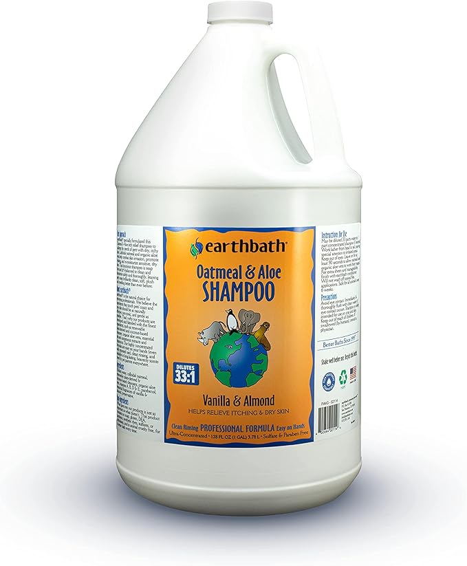 earthbath, Oatmeal & Aloe Itch Relief Shampoo - Dog & Cat Oatmeal Pet Shampoo, for Itchy and Dry Skin, Made in USA, Cruelty Free, Vanilla and Almond - 128 Oz (1 Pack)