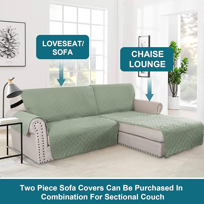 Turquoize 100% Waterproof Chaise Sofa Cover, Sage, 70 inch