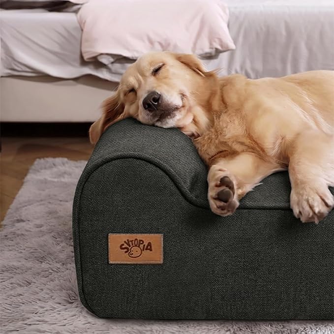 Sytopia 7" Thick Orthopedic Dog Beds for Extra Large Dogs (50" x 34" x 10"), Chew Proof Fabric Cover, 35D Memory Foam Dog Beds with Durable Waterproof Liner & Removable Washable Cover, Black