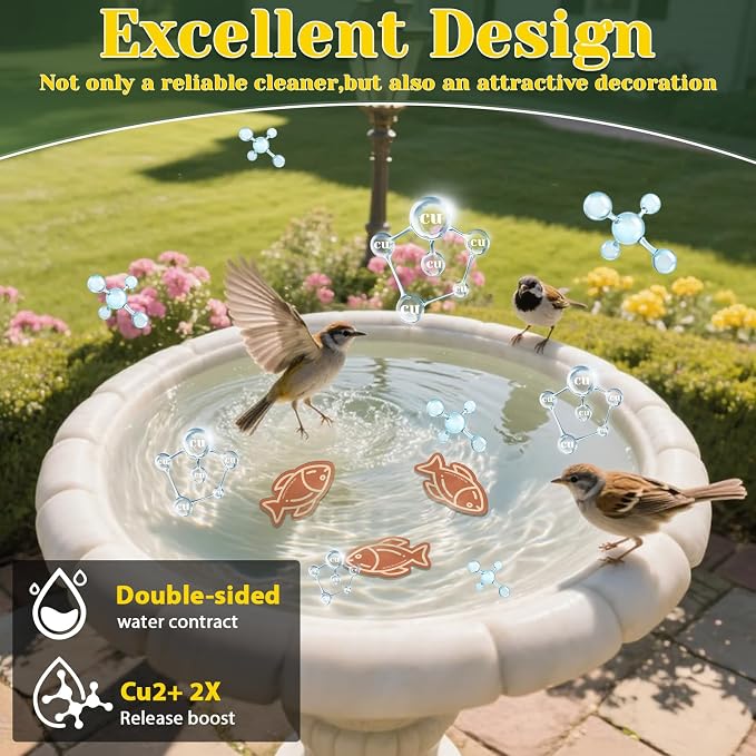 3Pcs Bird Bath Copper Purification Disk 99.99% Pure Copper Water Cleaning Discs 0.6mm Physical Clean Water for All-Season Universal Natural Fit for Outdoor Birdbaths, Bowls, Garden Fountain (Fish)