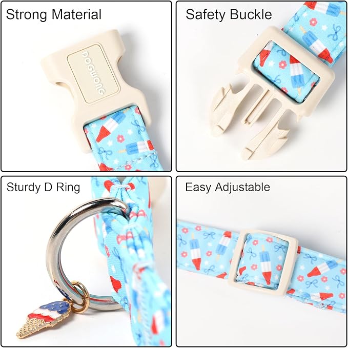 DOGWONG Summer Dog Collar, Blue Popsicle Dog Collar,4th of July Dogs Collars for Large Dogs, Neck 42-66 inches