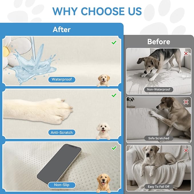 Deep Dream Sectional Couch Covers, 2 Pieces 100% Waterproof L Shaped Sofa Cover, Non Slip Couch Cover for Dogs Cats Washable, Pet Friendly Sofa Slipcovers Furniture Protector (X-Large, White)