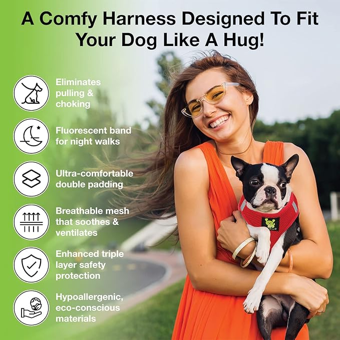 EcoBark Rapid Fastener Super Comfort Fully Adjustable Double Padded Step in Dog Harness (Large, Red)