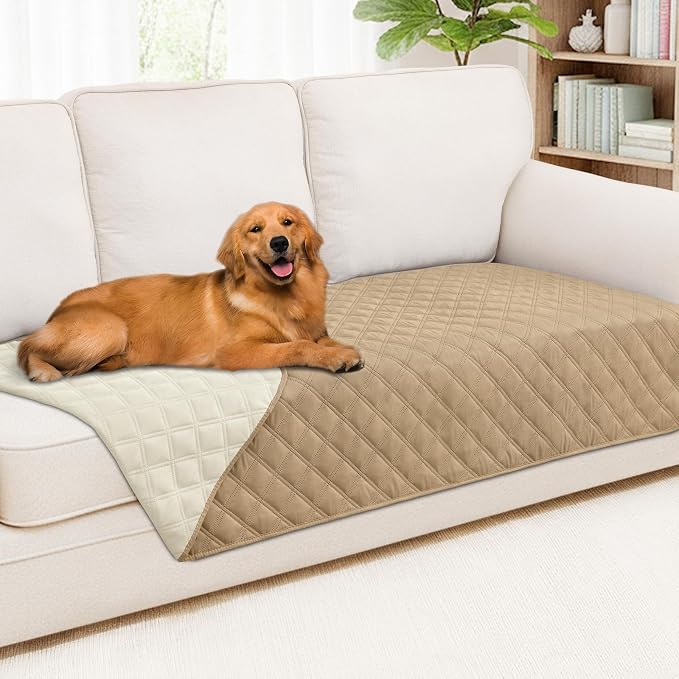 Smiry Waterproof Dog Bed Cover Pet Blanket, Soft Washable Dog Blanket for Furniture Bed Couch Sofa Reversible, Checkered (40"x90", Camel/Beige)