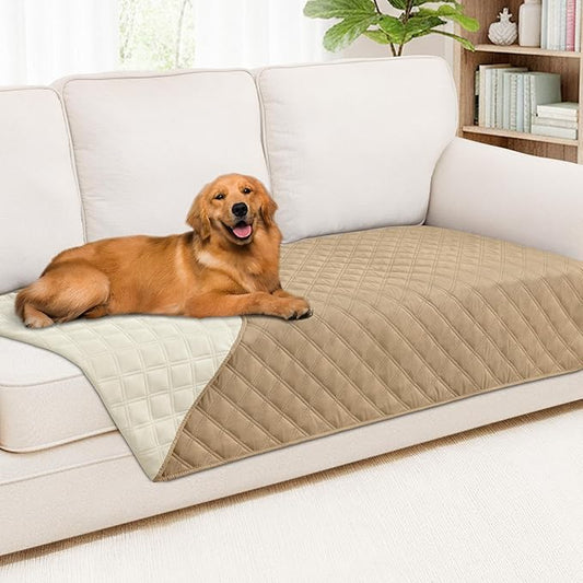 Smiry Waterproof Couch Covers for Dogs Washable, Reversible Pet Couch Covers for 3 Cushion Sofa Pet Friendly, Soft Sofa Furniture Protector for Dogs Cat Kids, Checkered (40"x95", Camel/Beige)
