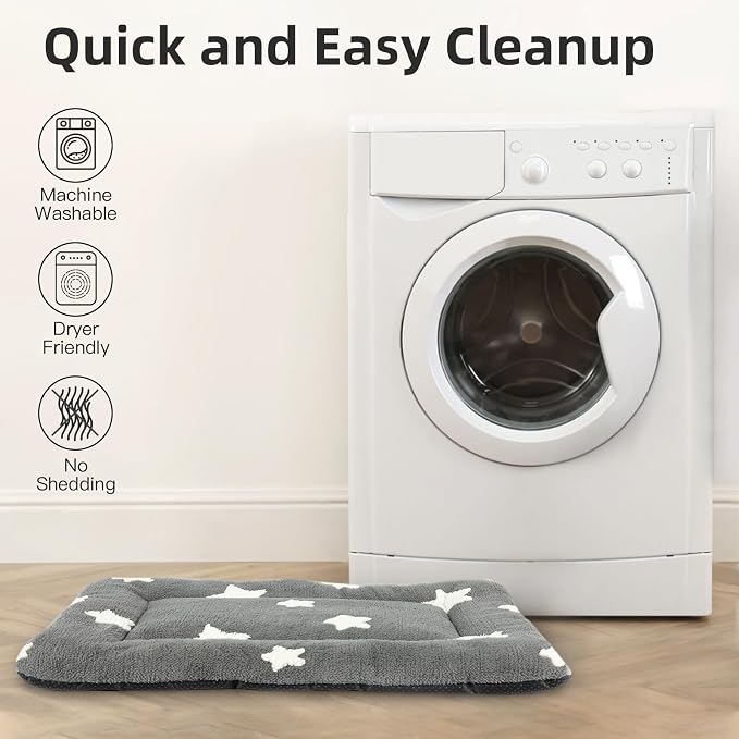 Mora Pets Dog Crate Pad Crate Bed Mat Small Dog Bed Washable Cute Star Pet Kennel Bed for Dog Cage Ultra Soft Flat Puppy Cat Kitten Pillow for Sleeping Anti-Slip Grey 24 x 18 inch 2 Pack