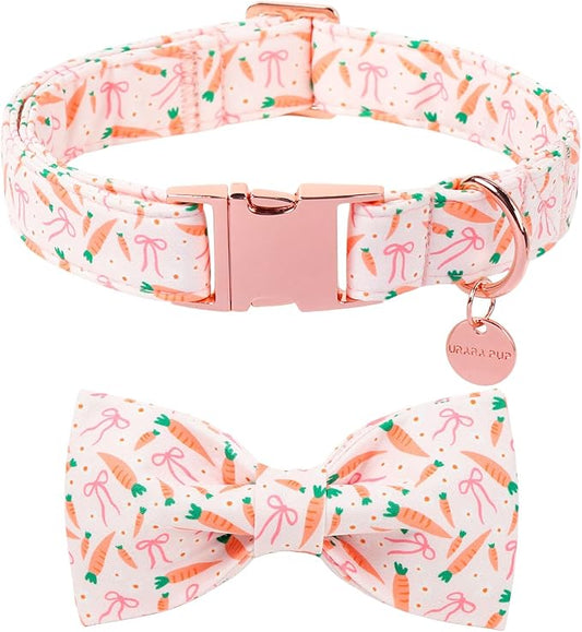 Easter Dog Collar with Bow Tie, Cotton Bunny Bowtie for Large Girl Boy Dog, Cute Rabbit Pet Collar with Metal Buckle, Gift, XS