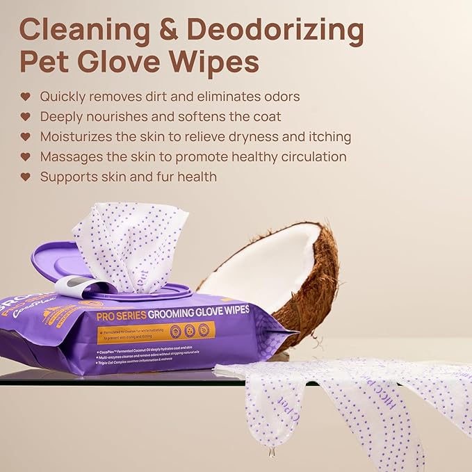 HICC PET Dog Wipes Cleaning Deodorizing PRO for Dogs&Cats, 20PCS Hypoallergenic Puppy Wipes, No-Rinse Pet Wipes, Extra Thick Dual-Textured Pet Glove Wipes for Paws, Face, Ears & Butt, Coconut Scent