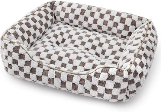 JOEJOY Dog Bed for Medium Small Dogs - Rectangle Orthopedic Dog Sofa Bed, Cute Modern Puppy Bed with Jacquard Shaggy Plush & Anti Slip Bottom, 25x21x8inches, Cofffee