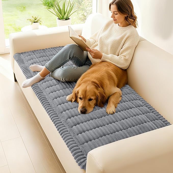 hyha Couch Cover for Dogs Washable, Non Slip Thick Flannel Sofa Protector, Pet Friendly Plush Furniture Cover for Sectional Sofa & Loveseat (Grey, 27.6" x 88")
