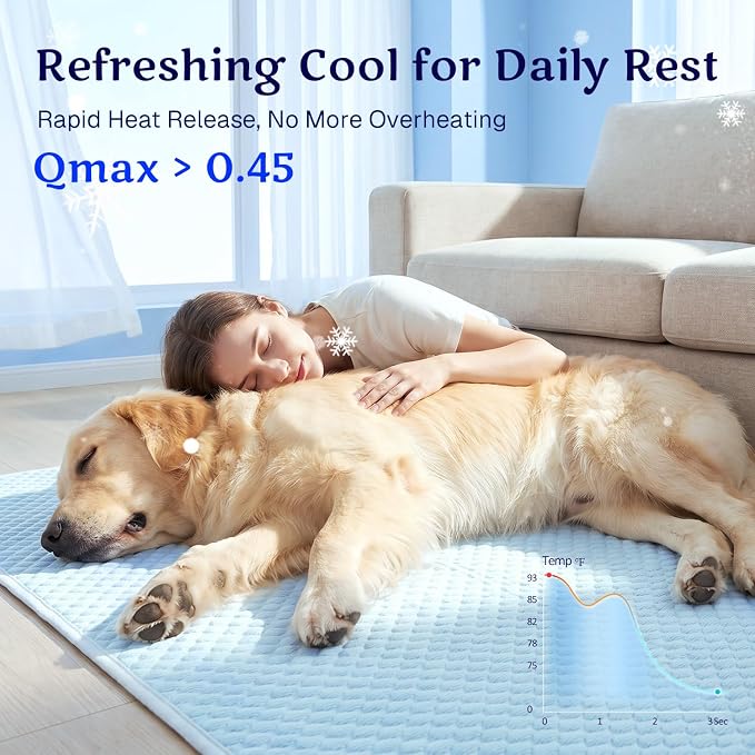Mora Pets Dog Cooling Mat Instant Self Cooling Pad for Dogs & Cats Breathable Washable Summer Pet Cool Mat Indoor Outdoor, Puppy Cold Blanket for Floor Crate Car Travel Use Medium 36'' x 27'' Blue