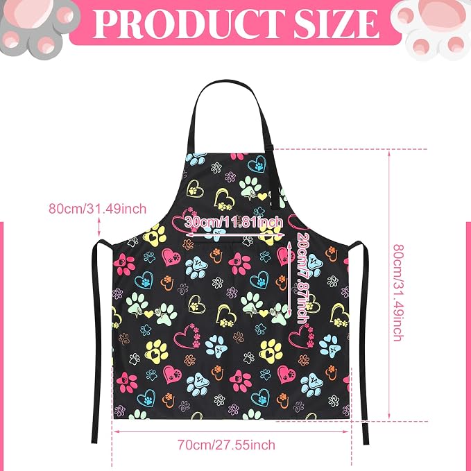 Dog Grooming Waterproof Apron with 2 Pockets, Cute Animals Puppy Dog Pets Apron