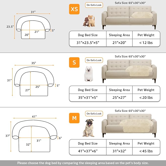 Calming Dog Bed Fluffy Plush Dog Mat for Furniture Protector with Removable Washable Cover for Large Medium Small Dogs and Cats (XS (31"x23.5"x5"), Beige)