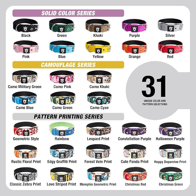 TSPRO Tactical Heavy Duty Dog Collar 1.5 Inch Wide & Thick, Durable Metal Buckle, Adjustable for Medium to Large Dogs, Strong & Comfortable for Daily Use (Love Striped Print, L)
