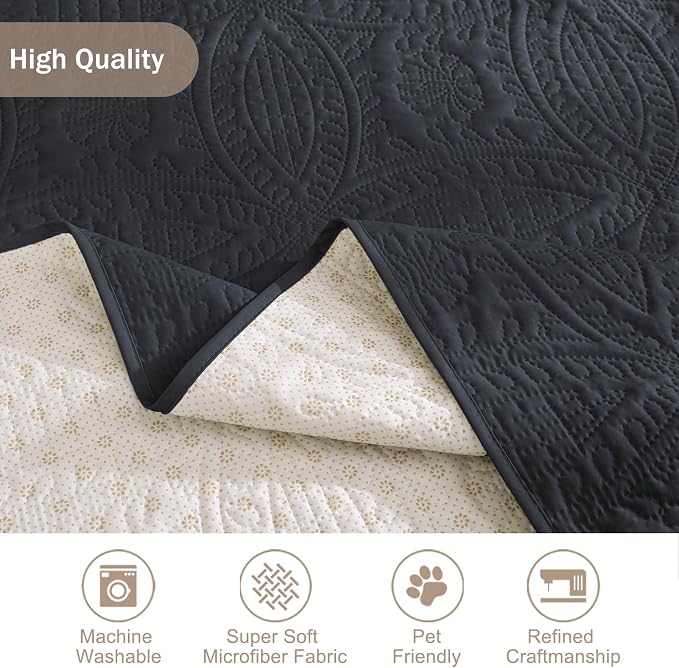 Blue Quilted Recliner Covers, Water-Repellent Recliner Slipcovers, Lazy Boy Chair Covers, Pet Friendly Recliner Cover for Dogs Cats, Washable Furniture Protector (Recliner 22", Blue Gray)