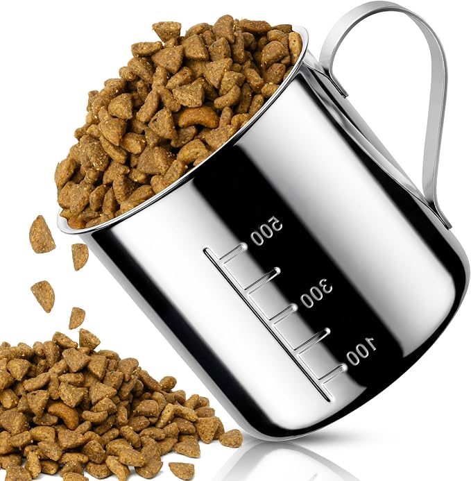 Dog Food Scoop 2 Cup,304 Stainless Steel Measuring Cups with Handle Pet Food Scoop Cup Measuring Scoop for Dogs, Cats, Birds & Rabbits – Ideal for Dry Food & Treats (2 Cup)