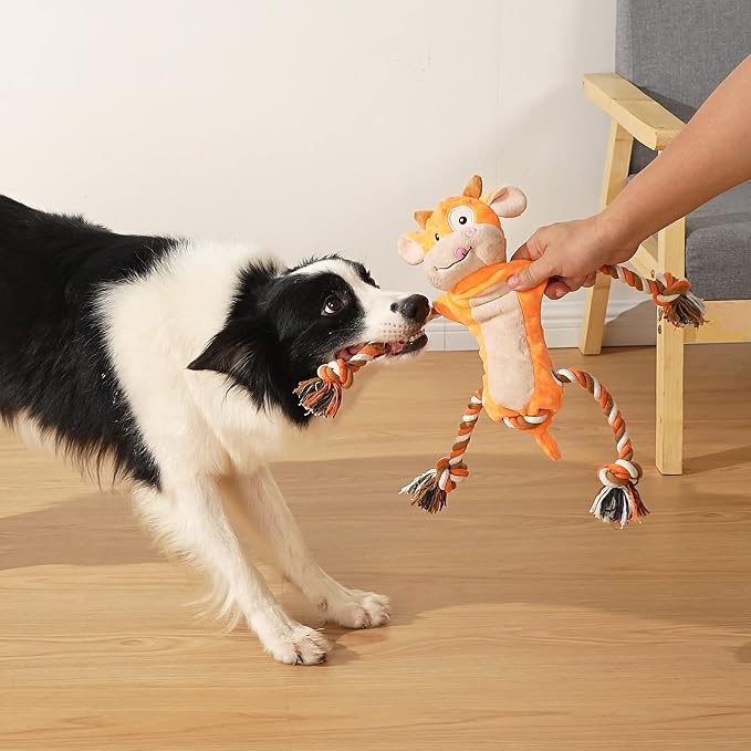 Sedioso Dog Toys, Tug of War Dog Toys for Large Breed, Cute Squeaky Interactive Dogs Toy with Crinkle Paper, Plush Puppy Chew Toy for Small, Middle, Big Dogs (Cow-SS)
