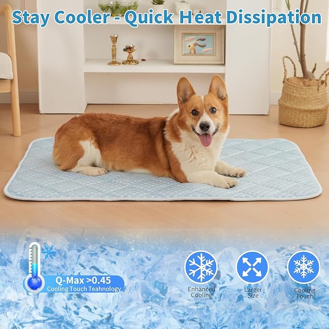 Cooling Mat for Large Dogs, 35.4"x 23.6" Thick & Durable Dog Cooling Mat, Q-MAX>0.45, Double-Sided Cooling Pet Pad, Portable & Washable Dog Cooling Mat for Crate, Couch & Car