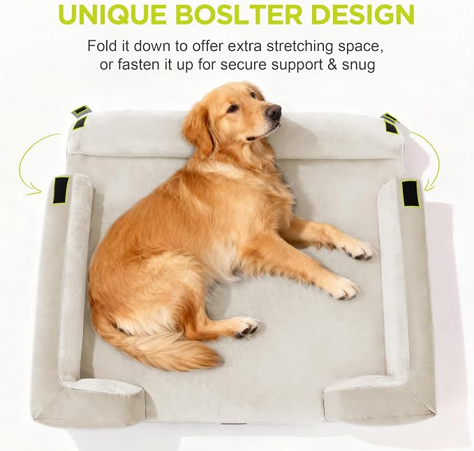Extra Large Dog Bed, Orthopedic XL Washable Bed for Big Dog Waterproof Pet Couch Sofa Bolster with Removable Cover, Non-Slip Bottom, Tennis Ball Toy, 42 x 30