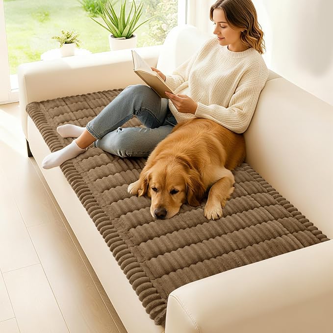 hyha Couch Cover for Dogs Washable, Non Slip Thick Flannel Sofa Protector, Pet Friendly Plush Furniture Cover for Sectional Sofa & Loveseat (Mocha, 35.4" x 82.7")