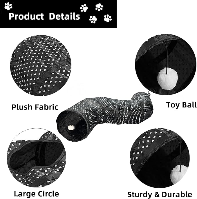 Cat Tunnel Collapsible, More Interactive Indoor Play Toy Tube for Cats & Kittens with Crinkle Paper and Peekaboo Holes(S)
