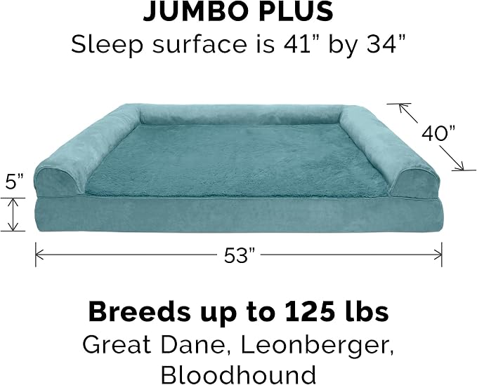 Furhaven Memory Foam Dog Bed for Large Dogs w/ Removable Bolsters & Washable Cover, For Dogs Up to 125 lbs - Plush & Suede Sofa - Deep Pool, Jumbo Plus/XXL