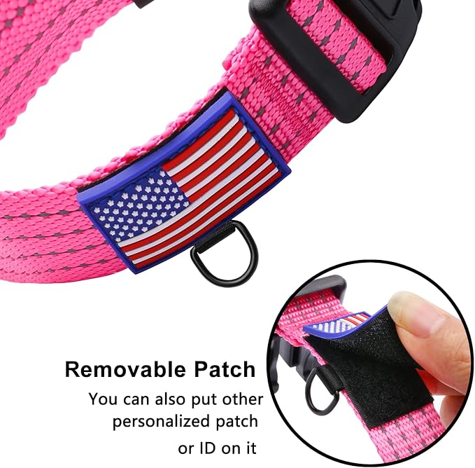 Martingale Collar for Training Dogs. Adjustable Reflective Collars with Buckle-USA Flag- NO Pull-Prevents Slipping Out, for Medium Large XL Dogs. Helps with Strong pullers(L, Pink)