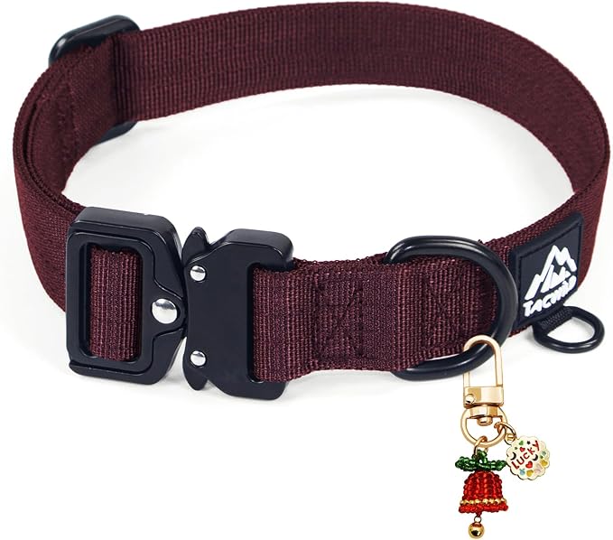 Dog Collars for Small Dogs Christmas Boy Girl- Adjustable, Chew Proof Nylon Collar with Metal Quick Release Buckle and D-Ring for Dog Tags (Burgundy, S)