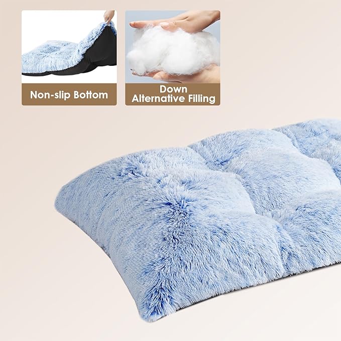 EHEYCIGA Fluffy Dog Crate Bed for Small Dogs, Plush Faux Fur Crate Pad, Calming Anti Anxiety Small Dog Bed, Washable Soft Warm Mat with Non-Slip Bottom, Blue