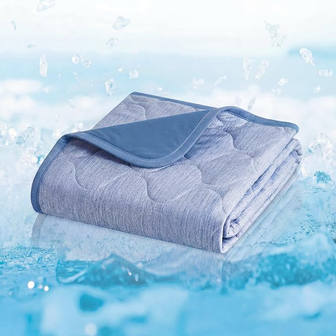 Cozy Bliss Deluxe Leakproof Cooling Blanket for Medium Dogs Q-Max 0.5, Soft & Durable Washable Pet Cooling Mat for Hot Weather, Livingroom, Pet Throw & Couch Protector for Cats, Haze Blue, 30"x40"