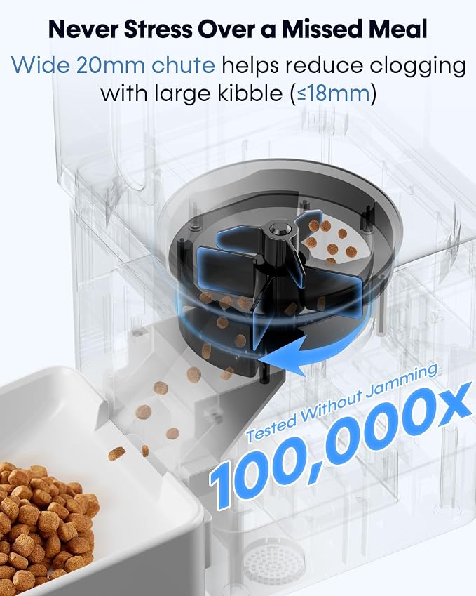 12L Large Dog Automatic Feeder with HD 1080P Camera: 50 Cups/20-Day Food Capacity for Travel & Business Trips - Anti-Clog for 2-18mm Large Kibble