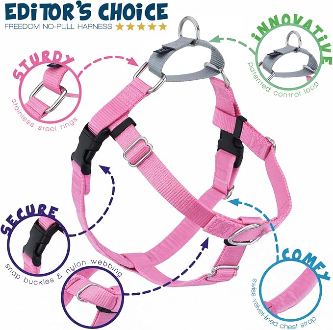 2 Hounds Design Freedom No Pull Dog Harness, Adjustable Harness, Easy Walking & Comfortable Control, Fits Small, Medium & Large Dogs, Solid Colors, Made in USA, 1" XXL, Rose
