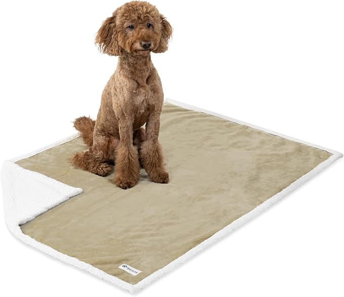 PetAmi Waterproof Dog Blanket for Couch, Extra Large 80x60, Pee Proof Sherpa Fleece Reversible Pet Throw, Furniture Protector for Bed Sofa Crate Kennel, Soft Washable Cover for Dog Cat, Taupe