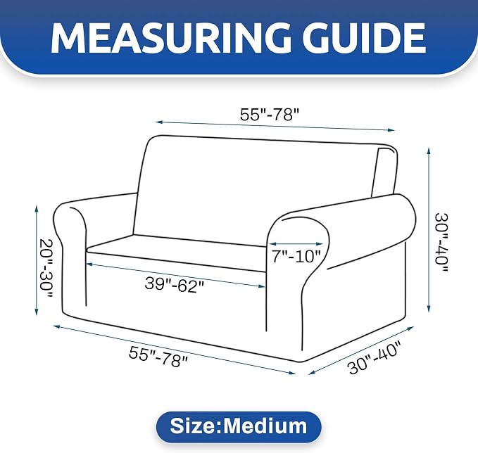 KEKUOU Stretch Loveseat Sofa Cover Slipcover,Couch Covers for 2 Cushion Couch Sofa (55"-78") Furniture Protector Sofa with Elastic Bottom for Kids,Dog. Jacquard Small Checked (Medium,Navy Blue)