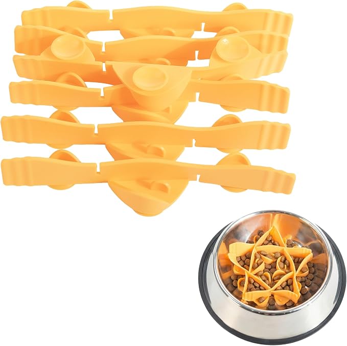 Silicone Dog Slow Feeder Bowl Insert with Suction Cups, Cuttable Food-Grade Lick Mat Divider Fits Stainless Steel Ceramic Glass Dog Bowls, Helps Slow Down Eating, Orange