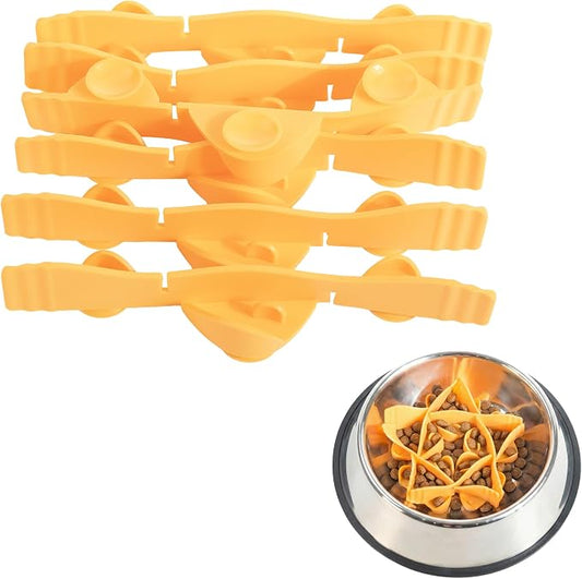 Silicone Dog Slow Feeder Bowl Insert with Suction Cups, Cuttable Food-Grade Lick Mat Divider Fits Stainless Steel Ceramic Glass Dog Bowls, Helps Slow Down Eating, Orange
