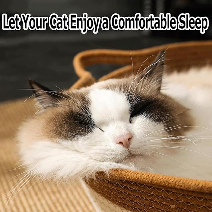 Instinct Basket, Stimuli Handwoven cat Basket Rope Cotton Eliminates Bed Rejection Round Pet Basket, Boho Catbed for Cats Handwoven Scratchable Breathable Weave (Small)