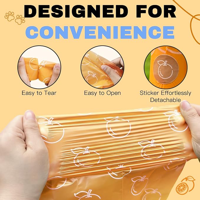Citrus Scented Dog Poop Bags - 630 counts Orange Pet Waste Bags with Dispensers, Extra Large 13x9 Inch Leak-Proof Fragrance Bags for Dogs Walking and Cat Litter