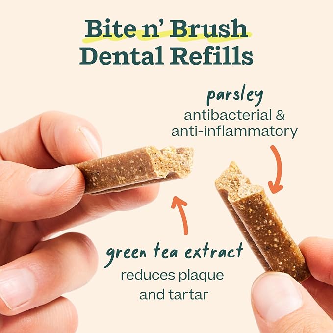 WOOF - Bite n' Brush Refills Treats for the Dog Toothbrush Toy - Scrub Plaque and Tartar from Your Dog's Teeth and Mouth - Dog Dental Sticks - 36 Refills - Chicken - 2 Pack