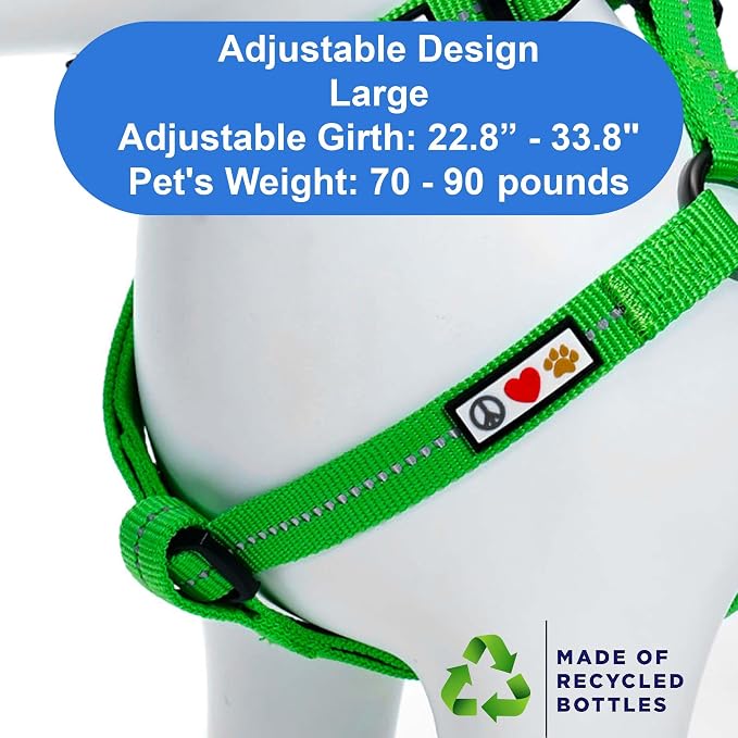 Pawtitas Recycled Reflective Step-in Dog Harness – Adjustable No-Pull Vest for Puppies to Seniors, Safe & Comfortable L Green