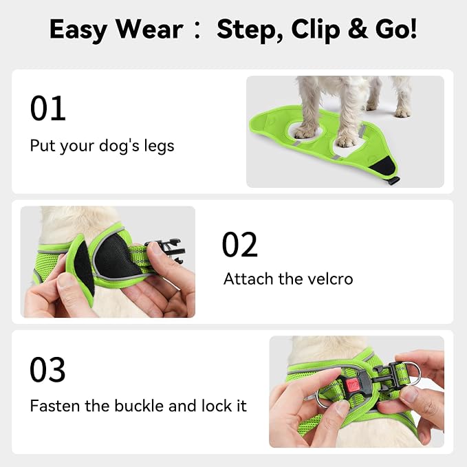 Joytale Small Dog Harness, Breathable Mesh Step-in Vest, Reflective Soft Padded Harnesses for Small and Medium Dogs, Green, M