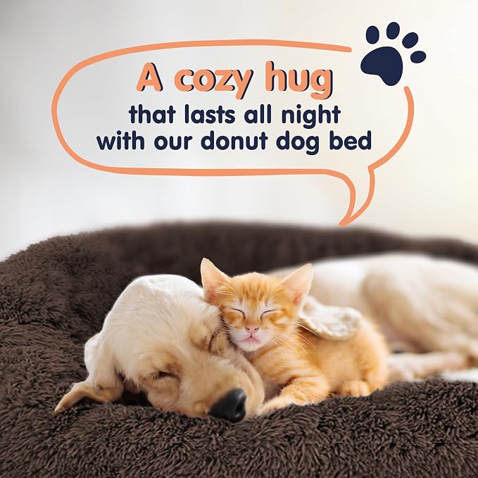Donut Dog Bed - Premium Comfort for Anxiety Relief - Fluffy & Calming Design with Ultra-Plush Support | Cozy Round Dog Bed with Super Soft Circle Style (Coffee, Medium)