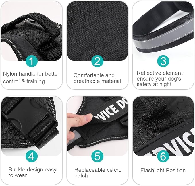 MUMUPET Custom Dog Harness Vest with 2 Personalized Name & Phone Patches, No Pull Reflective Adjustable with Handle, Soft Breathable Padding for Medium Dogs (Black, M)