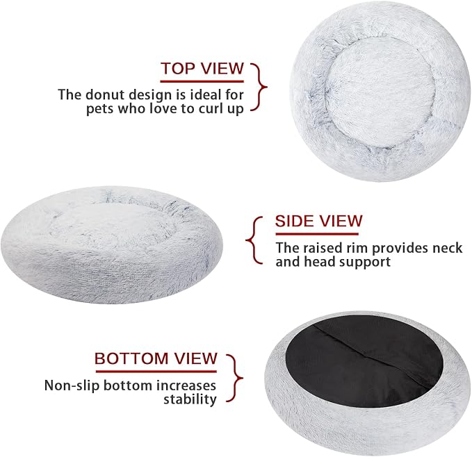 Bedfolks Calming Donut Dog Bed, 30 Inches Round Fluffy Dog Beds for Medium Dogs, Anti-Anxiety Plush Dog Bed, Machine Washable Pet Bed (Light Blue, Medium)