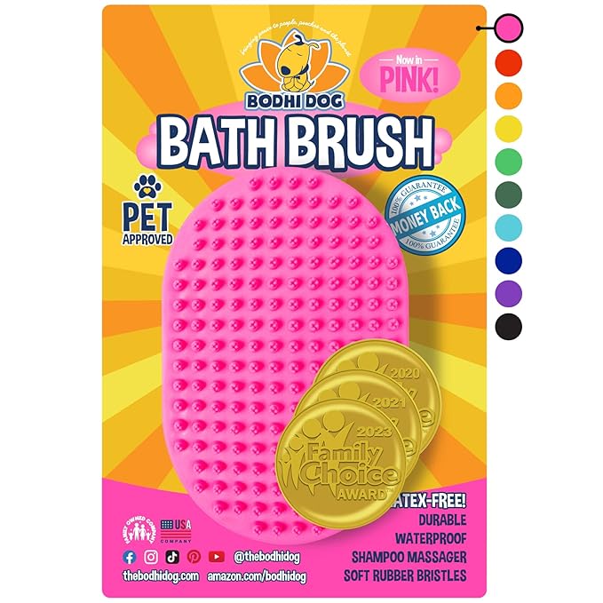 Bodhi Dog Shampoo Brush - Pet Grooming & Bath Supplies for Cats and Dog Bath Brush for Long & Short Hair - Premium Scrubber for Shower, Bathing & Massage - (One Pack, Pink)