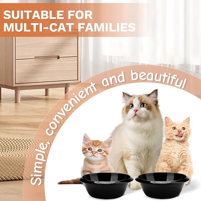 2PCS Cat Bowls Pet Feeding Dish 6.3 Inch, Wide Pet Bowl Pet Feeding Bowl for Indoor Cats, Replacement Food and Water Bowl, Wide Shallow Feeder Bowls for Kitten, Puppy, Rabbit (Black)