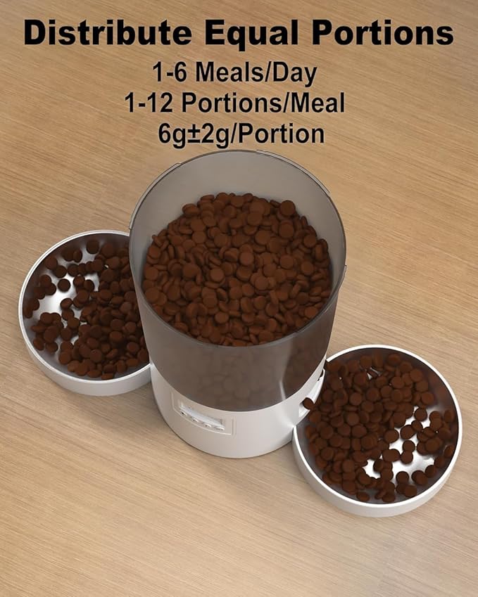 Dual Automatic Cat Feeder 2 Cats, 4.2L Dry Food Auto Dispenser with Double Stainless Steel Bowls,Dual Power Supply,Programmable Portion Control,10s Voice Recorder (Transparent White)