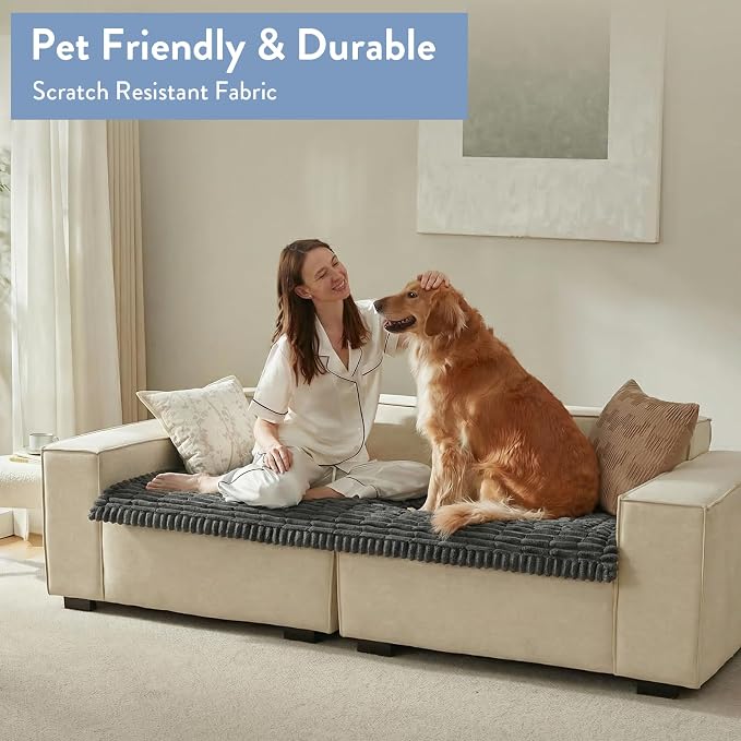 SureFit Couch Covers for Dogs,Washable Couch Protector for 3-Cushion Sofa,Non-Slip Paw Print Grip, Soft Skin-Friendly Furniture Cover for Pets,Thick and Cozy Slipcover for Sofa Cushions(28"x83" Gray)