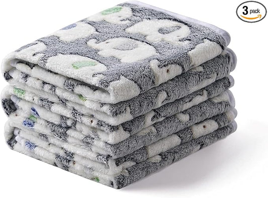 1 Pack 3 Blankets Super Soft Fluffy Premium Cute Elephant Pattern Pet Blanket Flannel Throw for Dog Puppy Cat Dark Grey Medium(30x20 inch)